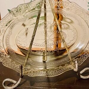 Vintage Madrid Amber Yellow Depression Glass Serving Dish with Embossed Design